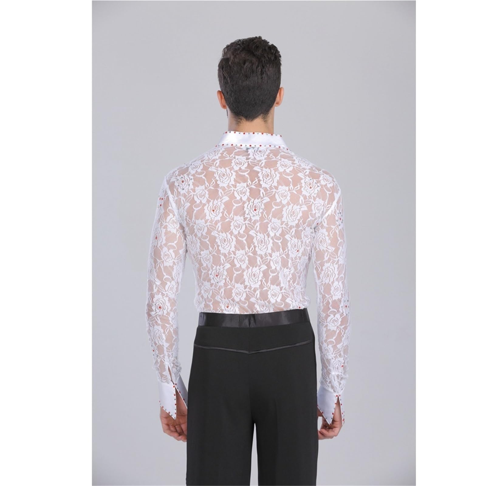 Ropa de Baile Latino for Hombre, con Encaje en Blanco y Negro, for Bailar vals, salón, actuación, Camisas, Tops Pantalones para Hombre, Salsa, Jazz, Danza