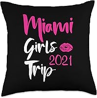 Vista 1 de Miami Girls Trip Gift Miami Beach Florida USA Miami Beach Girls Trip 2021 - Almohada de 18 x 18 pulgadas, multicolor