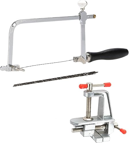 Miniatura 5 de Jewelers - Kit de herramientas de mango de sierra para metales, marco de sierra de arco de sierra de 12 cuchillas y mini tornillo de banco con