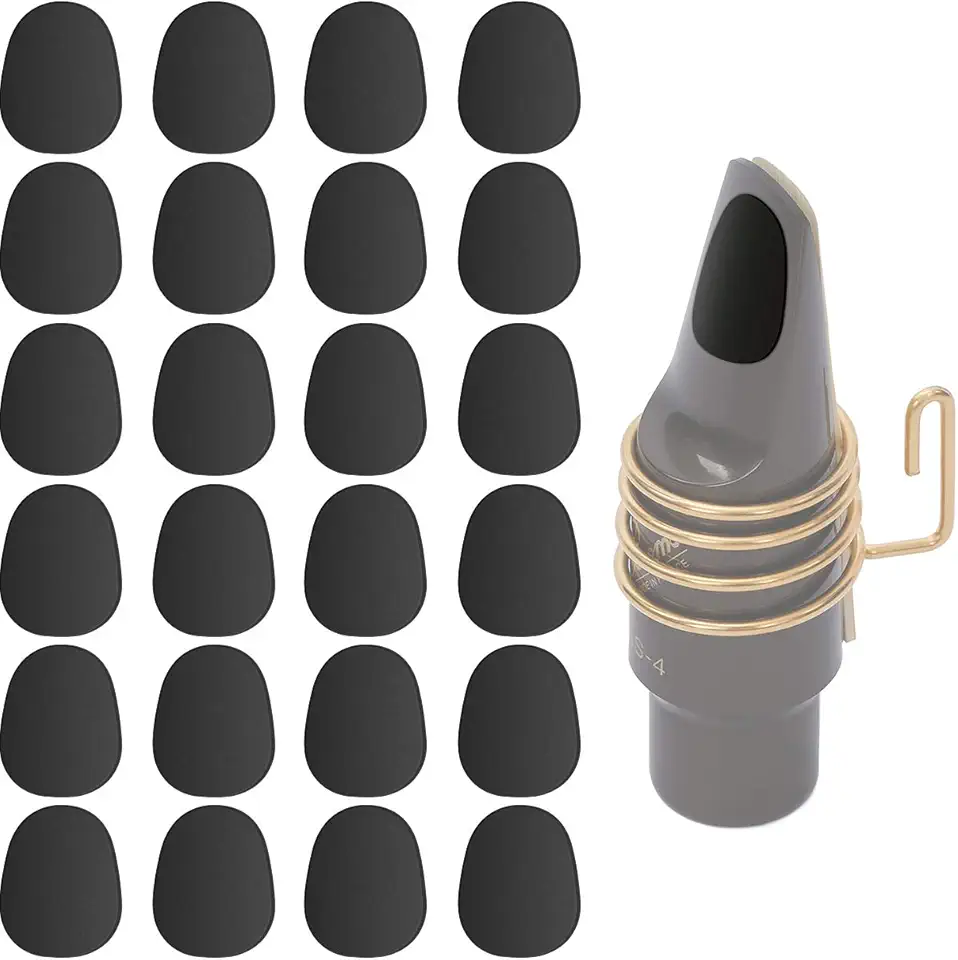 24 peças de almofadas de bocal de saxofone alto tenor, Eison 0,8 mm de espessura para clarinete de saxofone de grau alimentício, adesivos fortes, preto