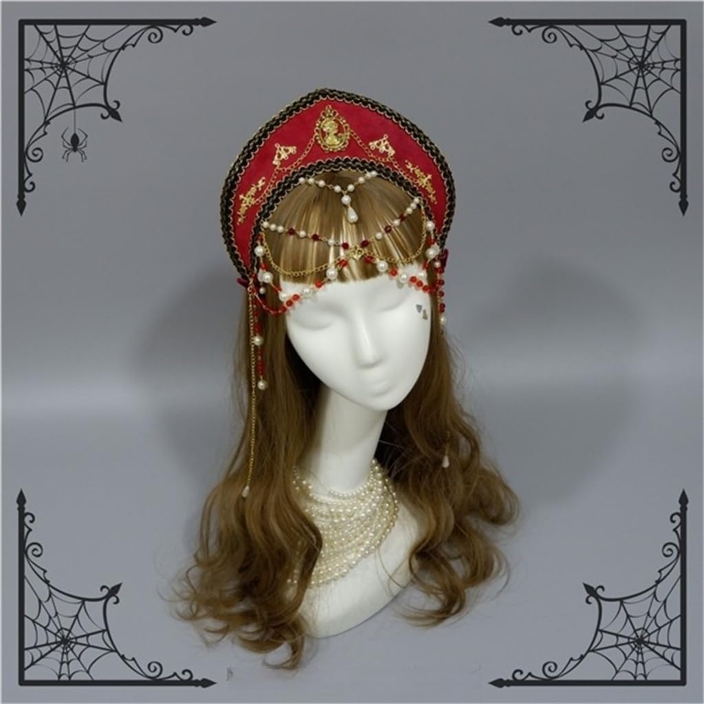MYAYD Handmade Palace Tudor Crown Headwear Detachable Veil Hairband Cosplay Accessory Prop for Halloween