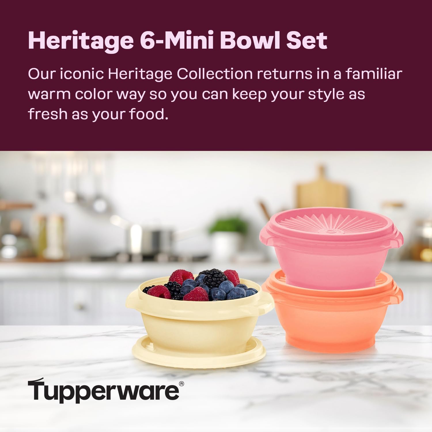 Tupperware Heritage Collection, New 12 Piece Food Storage Container Set in Vintage Warm Colors, Dishwasher Safe and BPA Free (6 containers, 6 lids)