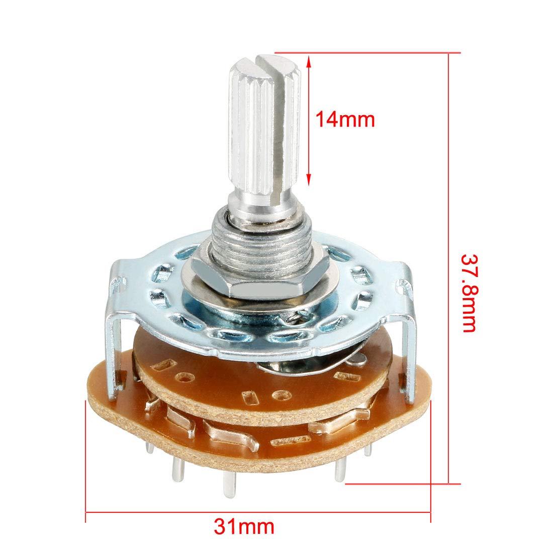 KCT 2P5T Rotary Band Switch – 2 Pole 5 Position, 1 Deck, 6mm Shaft, 220V 0.3A, Metal & Ceramic, With Linear Knob, For Radios And Electronics