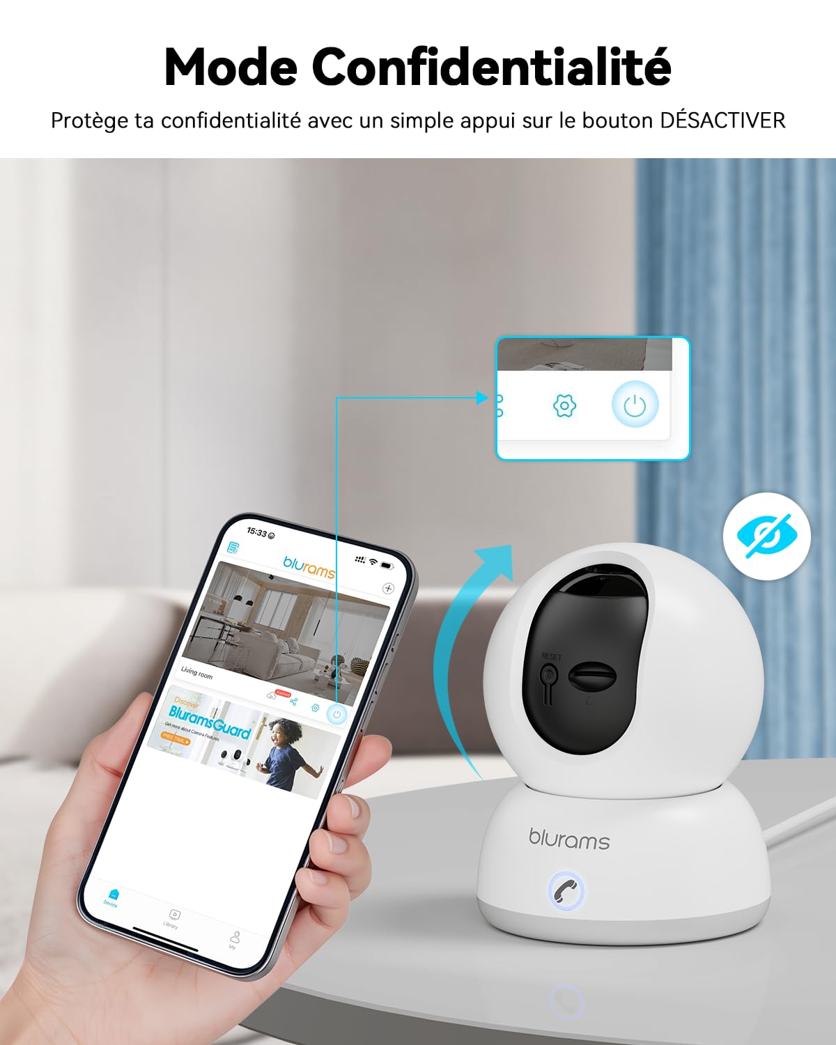 blurams Caméra Surveillance WiFi 4K, Caméra de Surveillance 8MP, Caméra Bébé Intérieure, Appel en Une Touche, Vision Nocturne en Couleur, Caméra Intérieure sans Fil, WiFi 5GHz/2,4GHz, Blanc