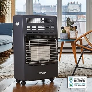FAVEX - Chauffage d'appoint à gaz Poznan - Intérieur - Infrarouge - 4200 W - 3 Puissances de chauffe - Jusqu'à 40 m² - Acier, Noir