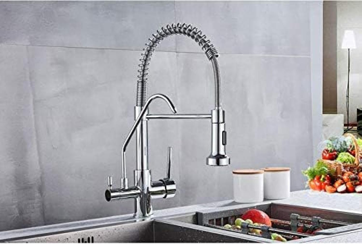 SaryEdge Kitchen Taps Purifier Filter Kitchen Faucet Swivel Spout Chrome Three Ways Kitchen Sink Mixer Dual Water Outlet Stop Kitchen Tap，，