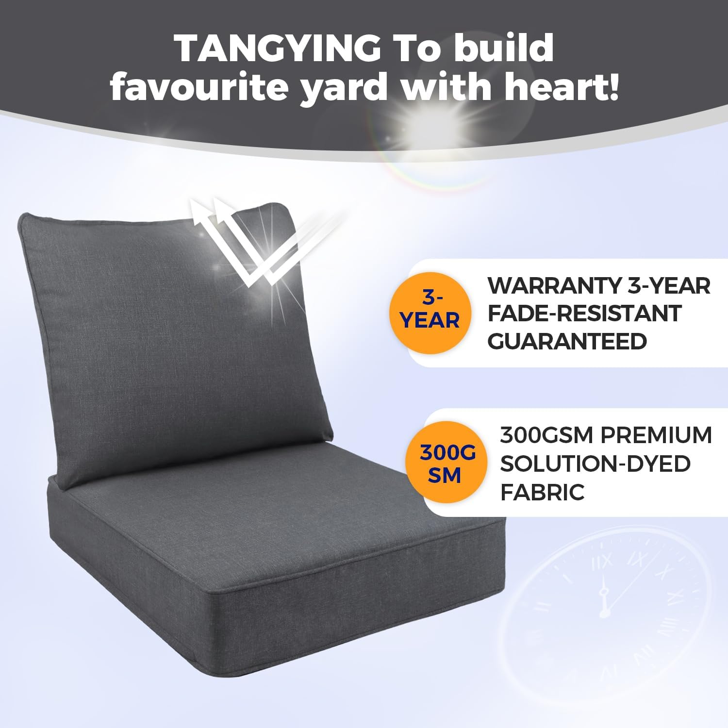 Outdoor Seat Cushion Set, 24 x 24, Rain-Proof & Fade Resistant, Patio Furniture Cushions with Deep Seat Bottom and Back, Removable Cushions for Chair, (Dark Gray)