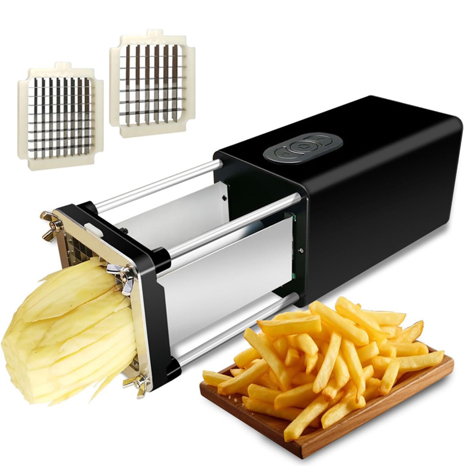 Coupe-frites électrique en acier inoxydable avec 2 lames interchangeables