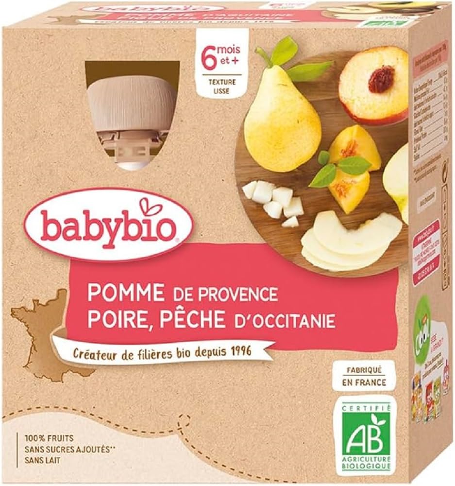 Babybio Gourde Pomme Poire Pêche du Roussillon/Occitanie 6+ Mois 360 g