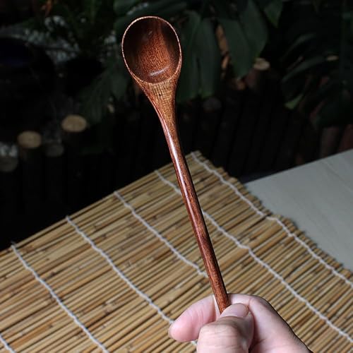 Miniatura 2 de Meiyahome - Cuchara de madera larga de mango redondo de 8 pulgadas, cuchara mezcladora hecha a mano de material Nanmu, cuchara de café de 7.9 in,
