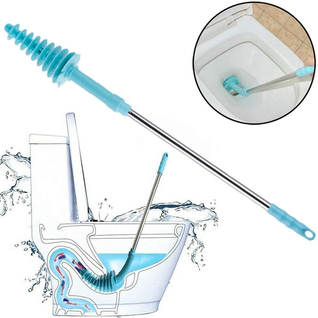 Efaster Flexible Toilet Brush - Long Handle Toilet Plunger - Toilet Clog Remover, Drain Cleaner, Bathroom Toilet Dredge Pipe for Clogged Siphon Toilet,Cleaner Tool Durable (Blue)