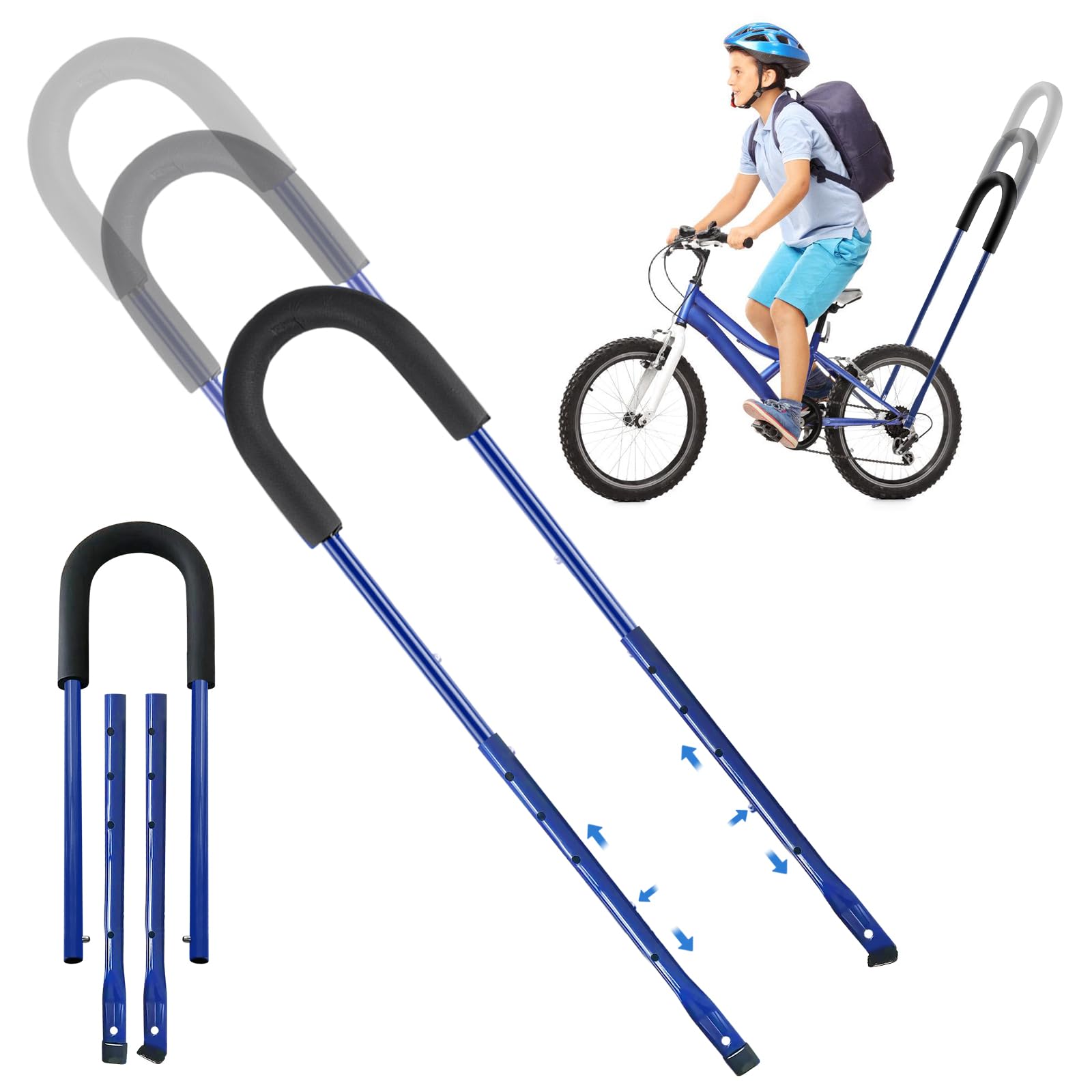 BYZESTY Maniglia per Allenamento Bici, Barra di Spinta per Equilibrio, Asta di Supporto per Bicicletta per Bambini, Arra Genitore, Maniglia di Spinta di Sicurezza, Barra di Spinta per Equilibrio(Blu)