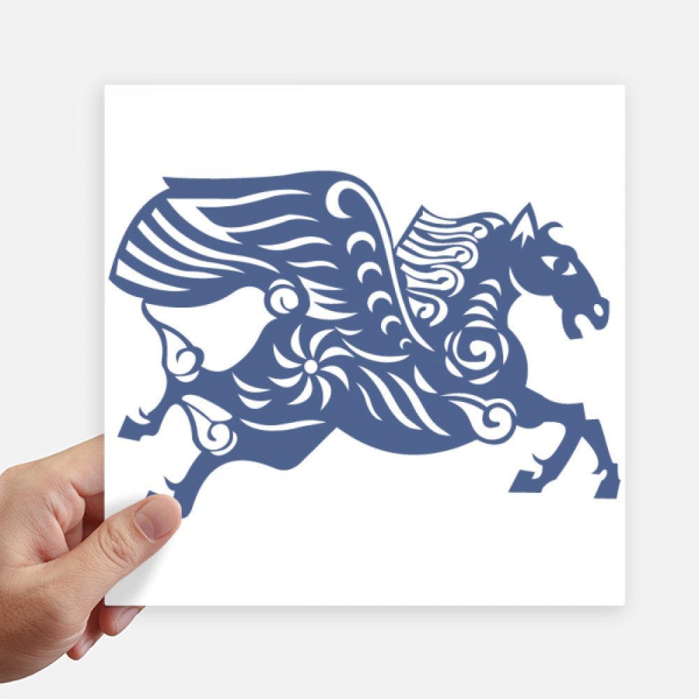 Autocollant carré Cheval signe chinois 20cm déco mur et sticker ordinateur multicolore