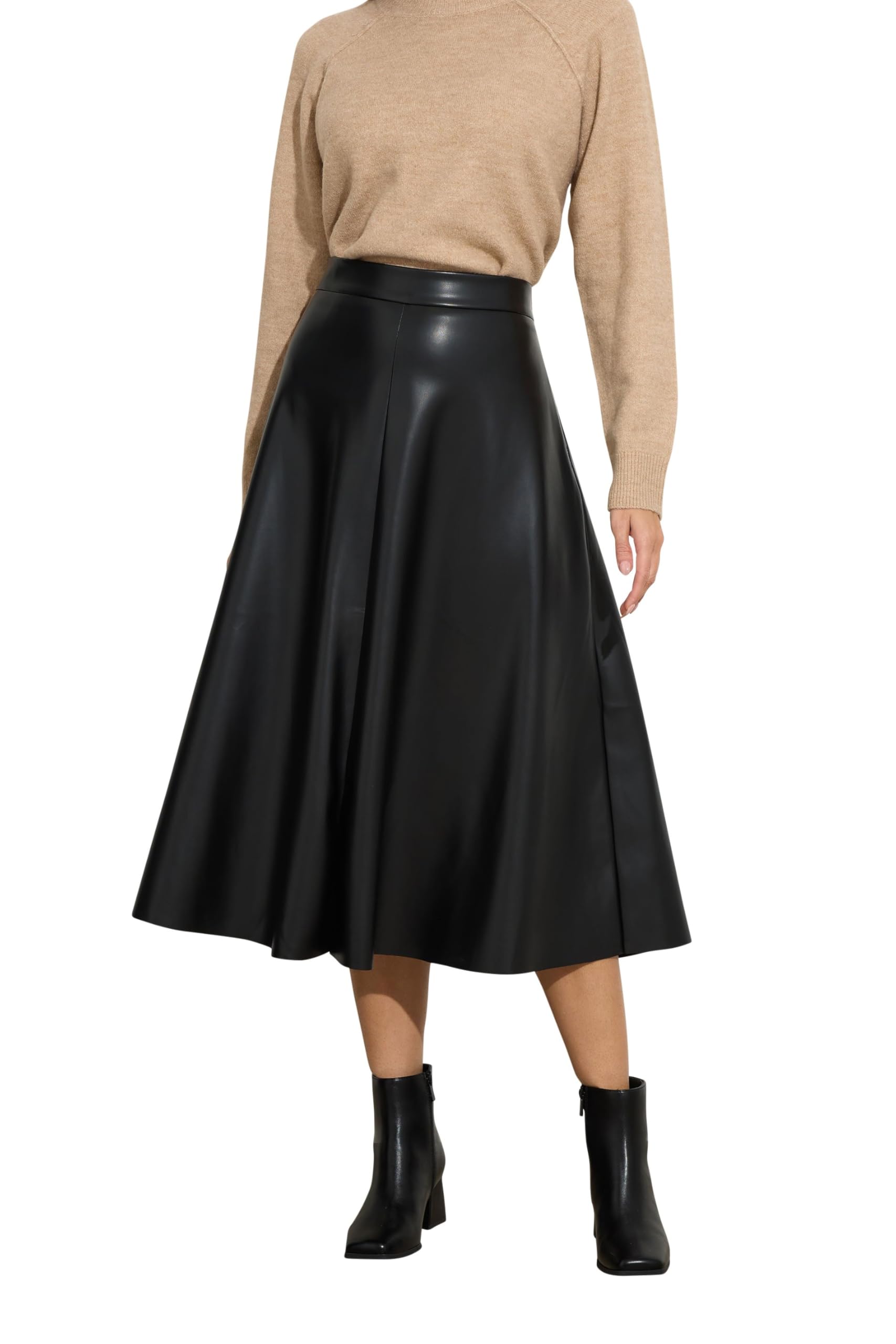 M&Co Women's Black Faux Leather Midi Skirt