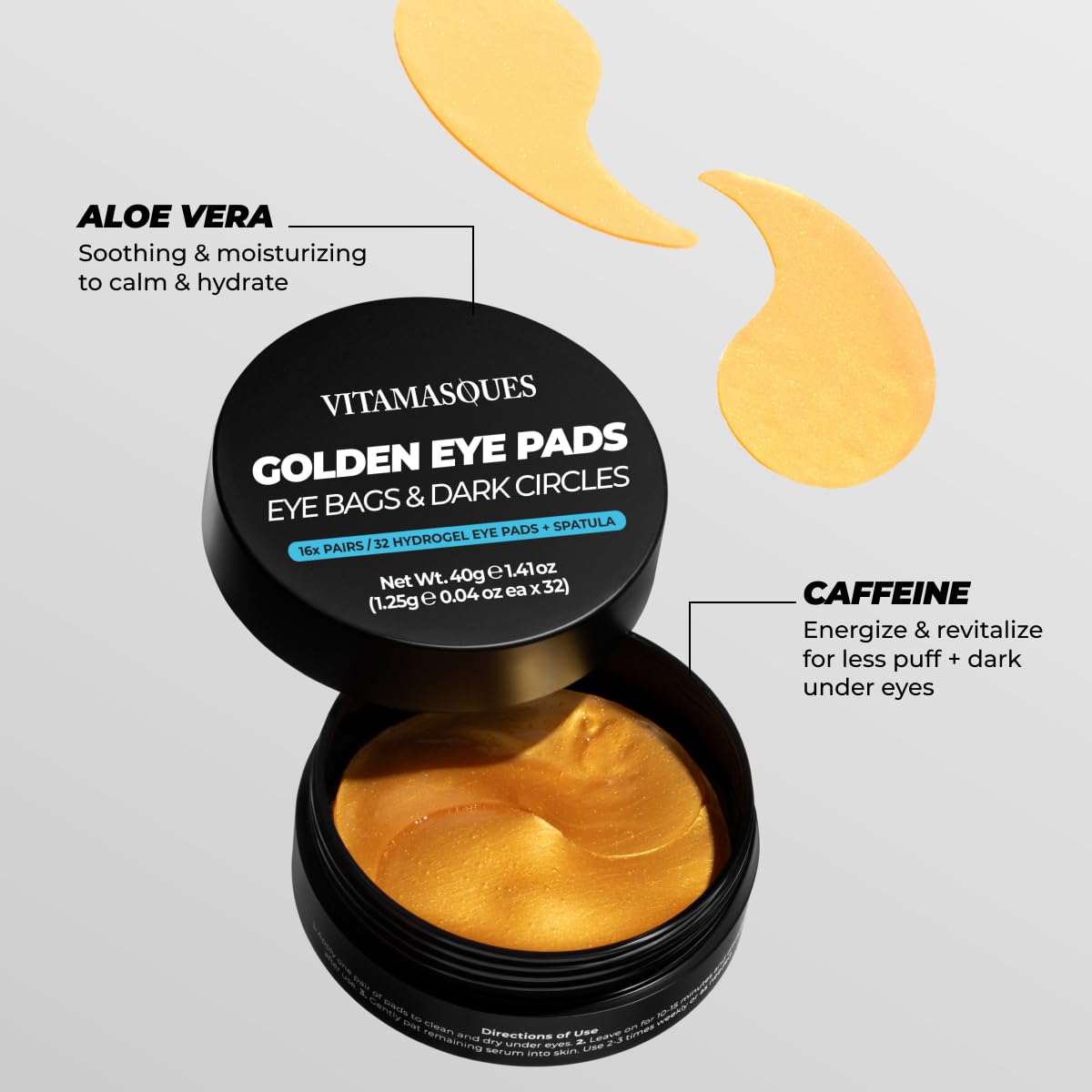 Almohadillas de hidrogel dorado para ojos hinchados y ojeras – Refresca en 15 minutos – Formulado en Corea – 32 pares/64 almohadillas de hidrogel para los ojos 7