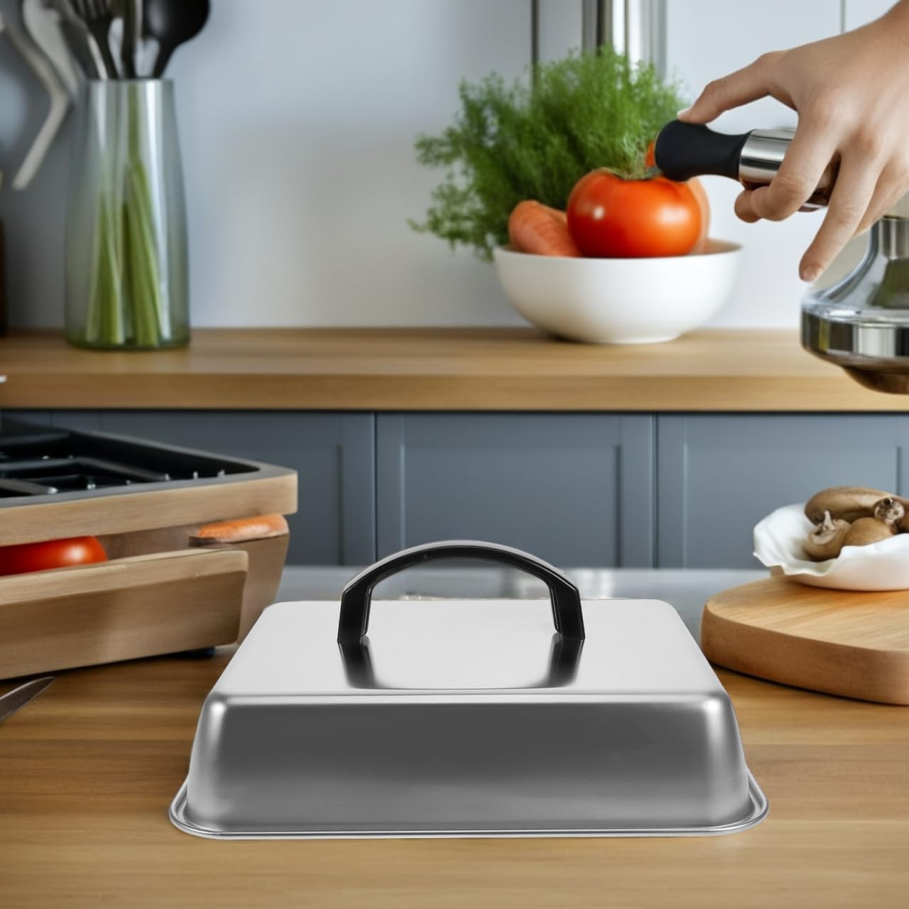 KONTONTY - Couvercle De Cuisson Rectangulaire En Acier Inoxydable Pour BBQ/Plancha - Garde La Chaleur, Facile à Nettoyer - 4