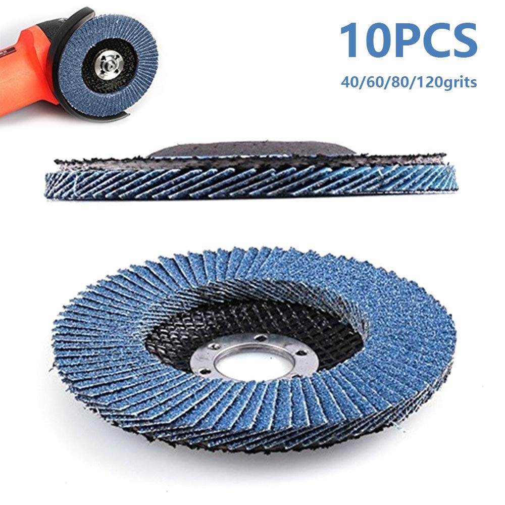 10 Scomparti for Dischi 115 mm Grana 60 Dischi lamellari da 4,5 Pollici for smerigliatrice angolare for levigatura di Legno, plastica e Metallo (60 Maglie)