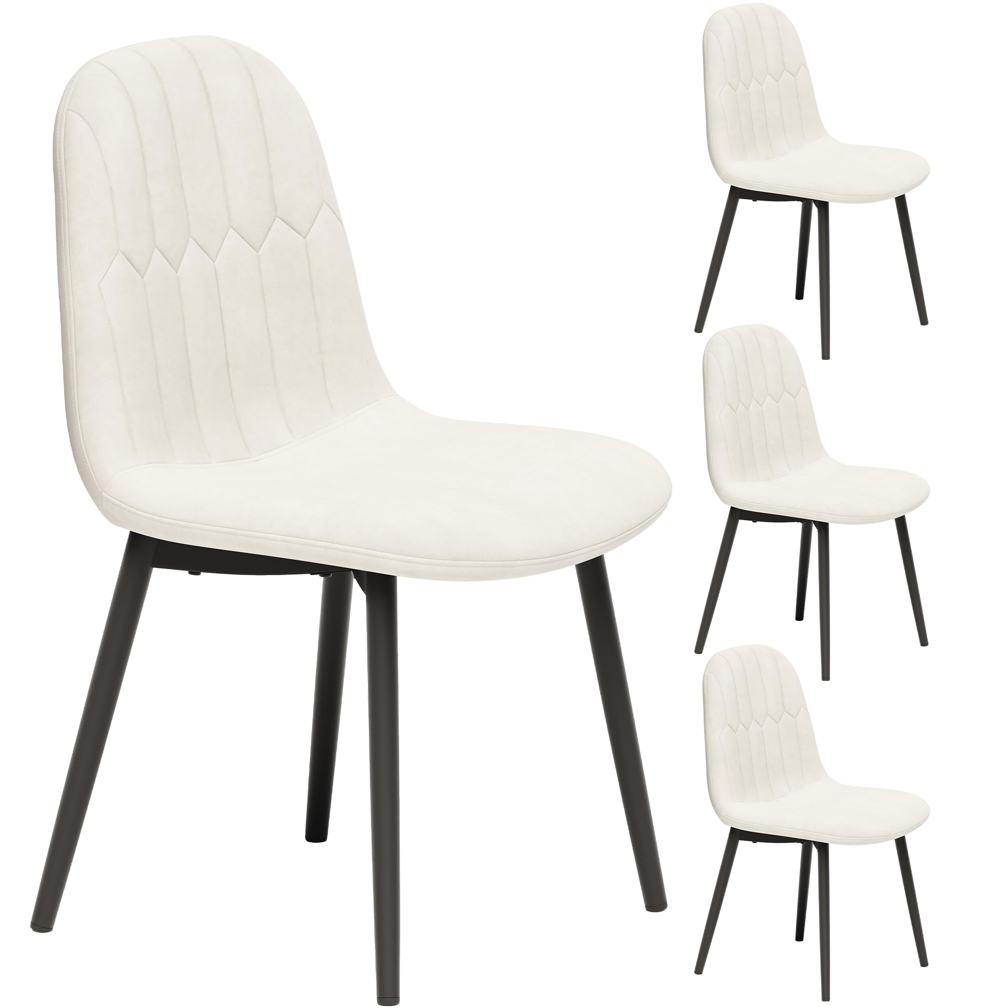 APICIZON Juego de 4 sillas de Comedor, sillas de Terciopelo, Blanco Crema | Acolchadas con respaldo ergonómico, patas de metal y diseño retro mejorado para cocina y comedor
