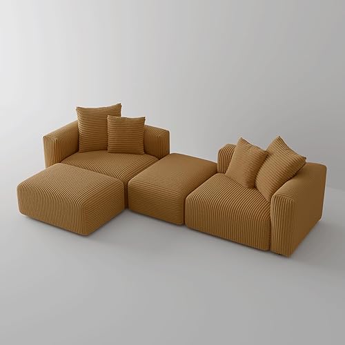 Miniatura 8 de Acanva Corduroy Convertible Modular L Shaped Sectional Sofa, 4 Seater Free Combination Corner Couch, Convertible to DayBed, Wide Loveseat with