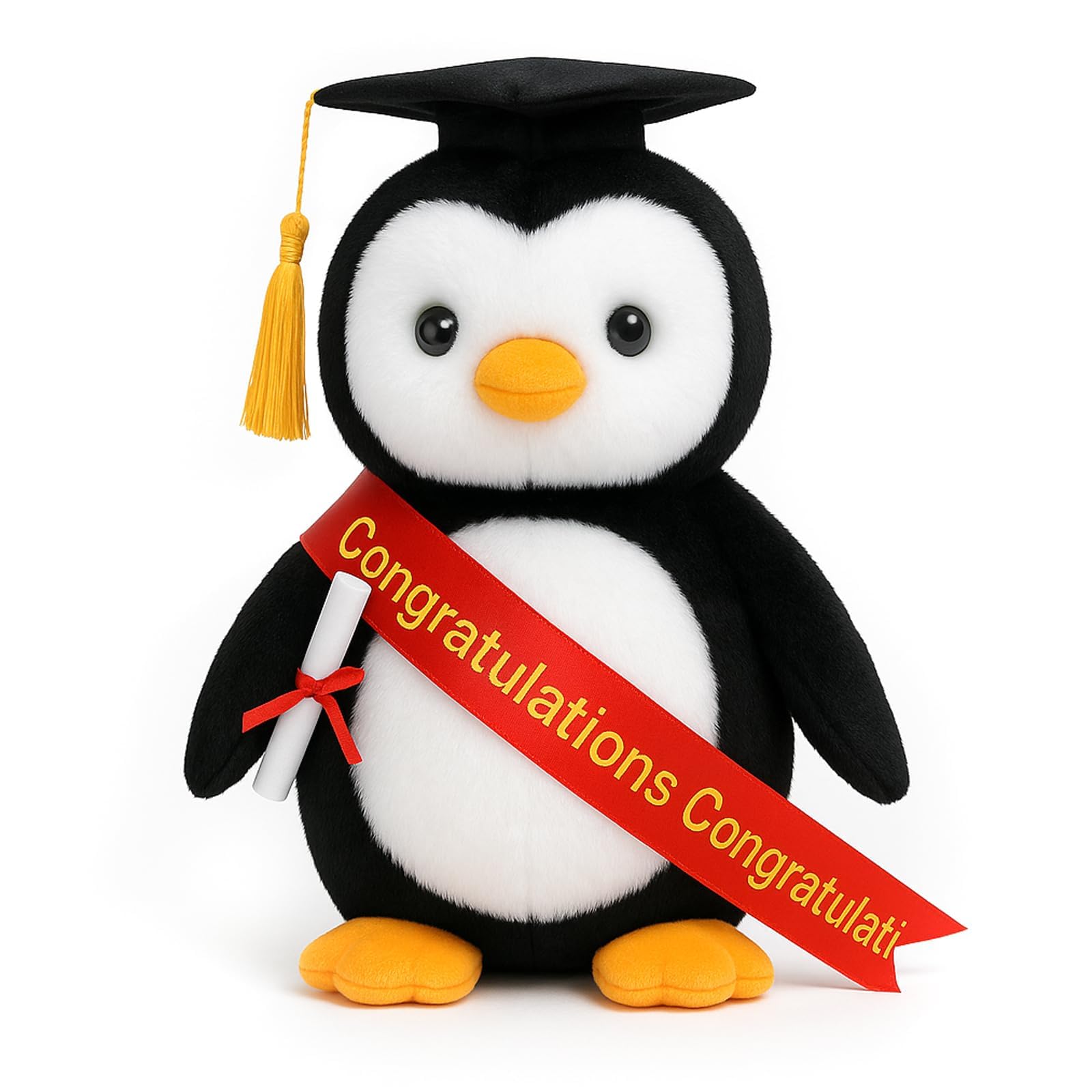 BENBER Plush Penguin Stuffed Animal with Graduation Doctoral Tam, Velvet Gold Bullion Tassel & Diploma – Graduation Congratulatory Gift for Men and Women, 12 Inches