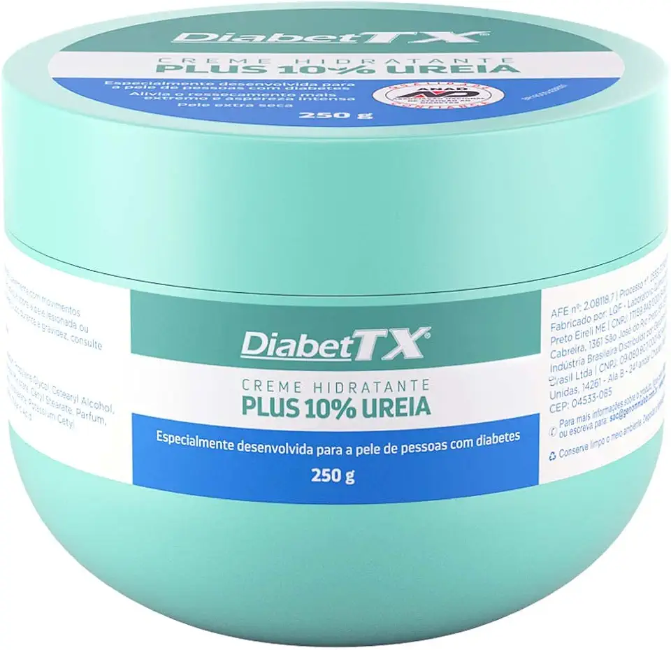 Diabet TX Creme Hidratante Corporal para Pele de Diabéticos com Uréia, Tratamento Intensivo para Reduzir Aspereza, Promove Bem-estar e Suavidade da Pele, Hidratação Profunda 250 g 1-Pack