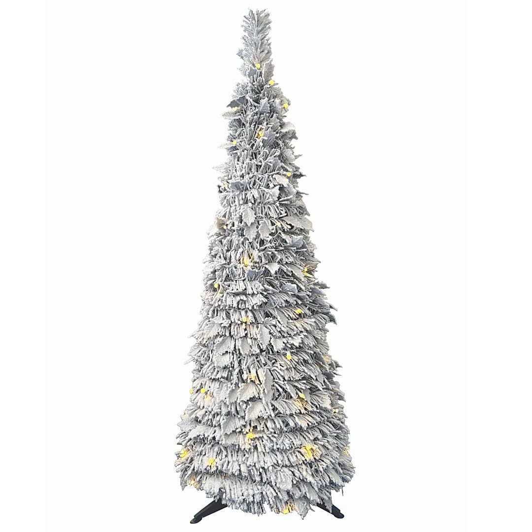 Best Artificial Green 4Ft Snow Flocked Pre-Lit Pop Up Christmas Tree - Battery Powered