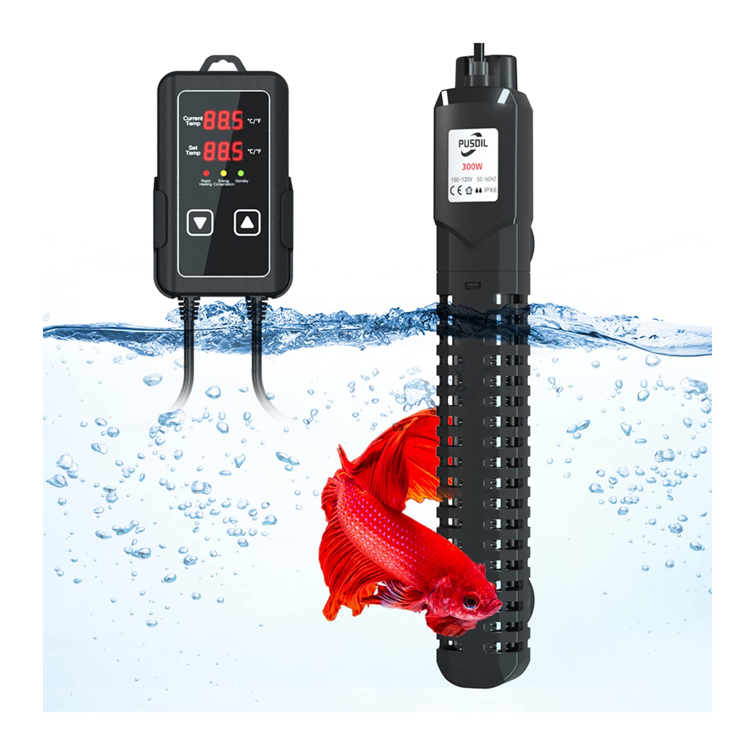PUSDIL Aquarium Heater Fish Tank Heater 300W Fish Heater with LED Display External Controller for Sa