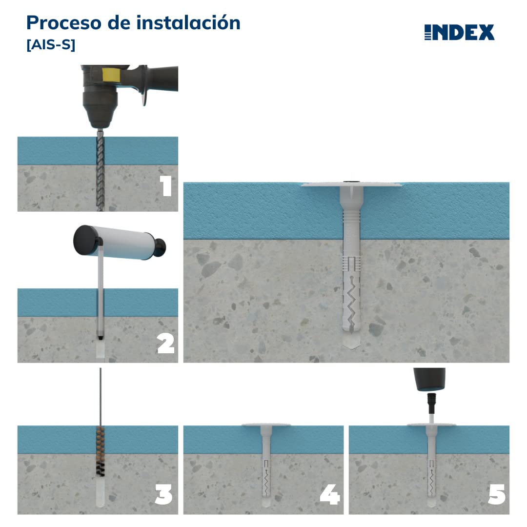 INDEX A PERFECT FIXING - AISS10140 【AIS-S】Kołek z metalowym gwoździem do mechanicznego mocowania paneli izolacyjnych i rehabilitacji elewacji (SATE), homologowany ETA, Ø10 x 140 mm, Pudełko 200 sztuk