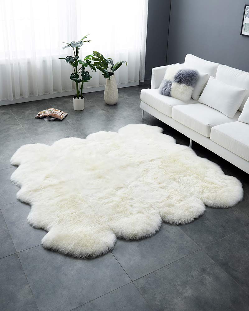 HUAHOO Premium Genuine Sheepskin Rug Real Australia Sheepskin Natural Luxury Fluffy Lambskin Fur Area Rug Seat Covers for Kids Bedroom Sofa Chair