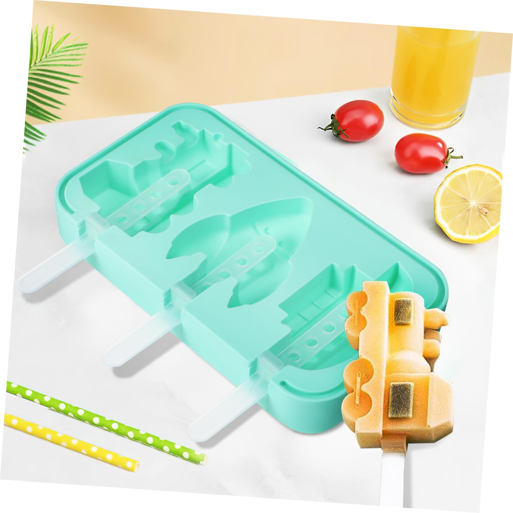 Moule à Glace Silicone Réutilisable 2 Pièces avec Couvercle et Poignée pour Camping, Design Créatif Animaux et Véhicules, Surface Lisse Soi-même