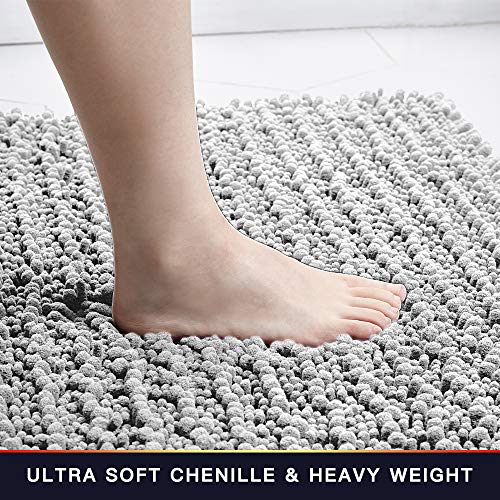 Walensee Bathroom Contour Rug Non Slip Toilet U Shaped Bath Mat (20X24, Light Grey) Water Absorbent Super Soft Shaggy Chenille Machine Washable Dry Extra Thick Perfect Absorbant Best Plush Carpet #TOP3