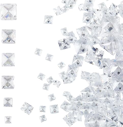 200 unidades de 6 tamaños cuadrados de circonitas cúbicas cabujones sueltas de circonita cúbica, cabujones facetados con parte trasera plana, gemas