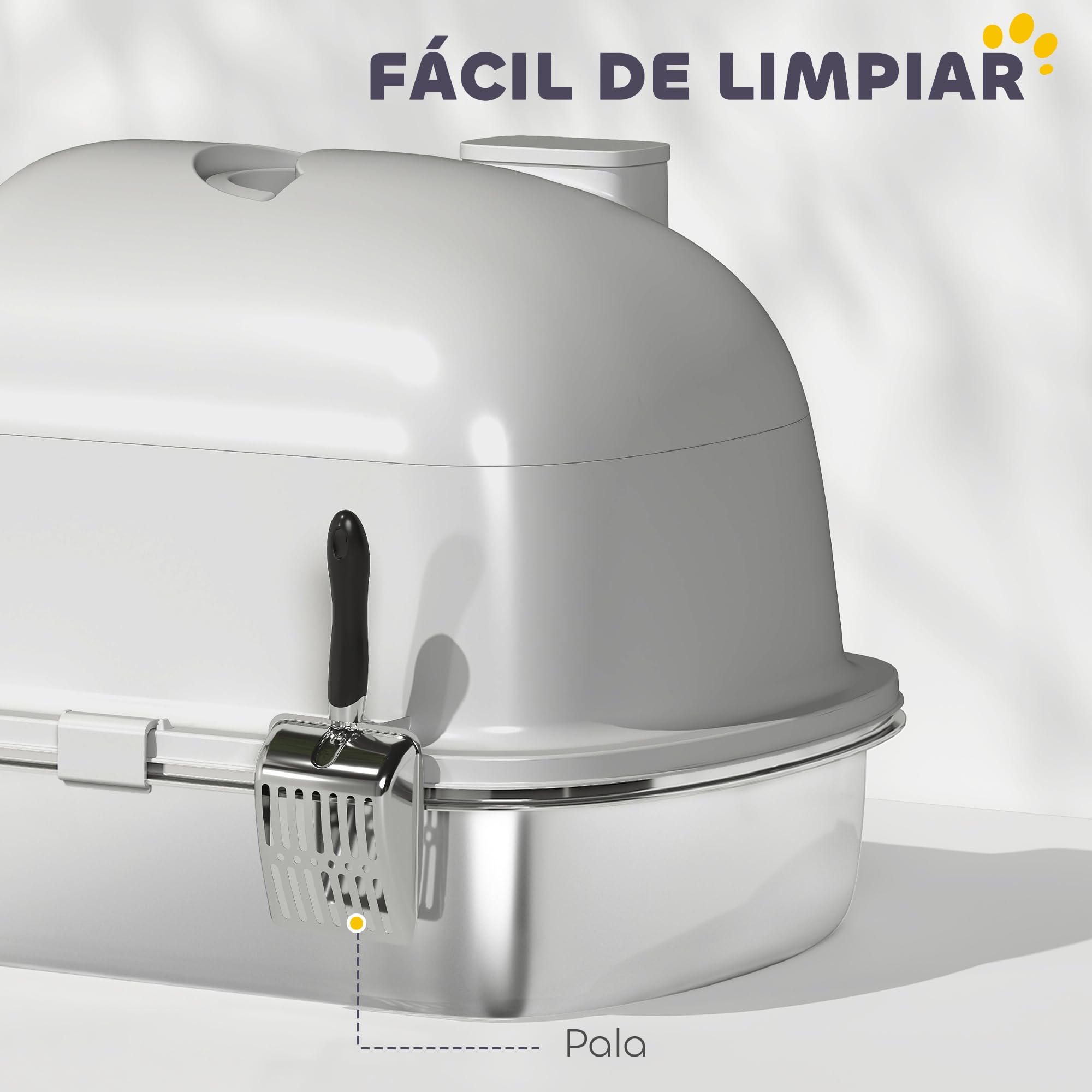 PawHut Arenero Gatos de Acero Inoxidable Cubierto 52,4x41,3x39,9 cm Gris | Caja de Arena para Gatos, Arenero, con Bolsa Desodorizante, Pala, Fácil de Limpiar
