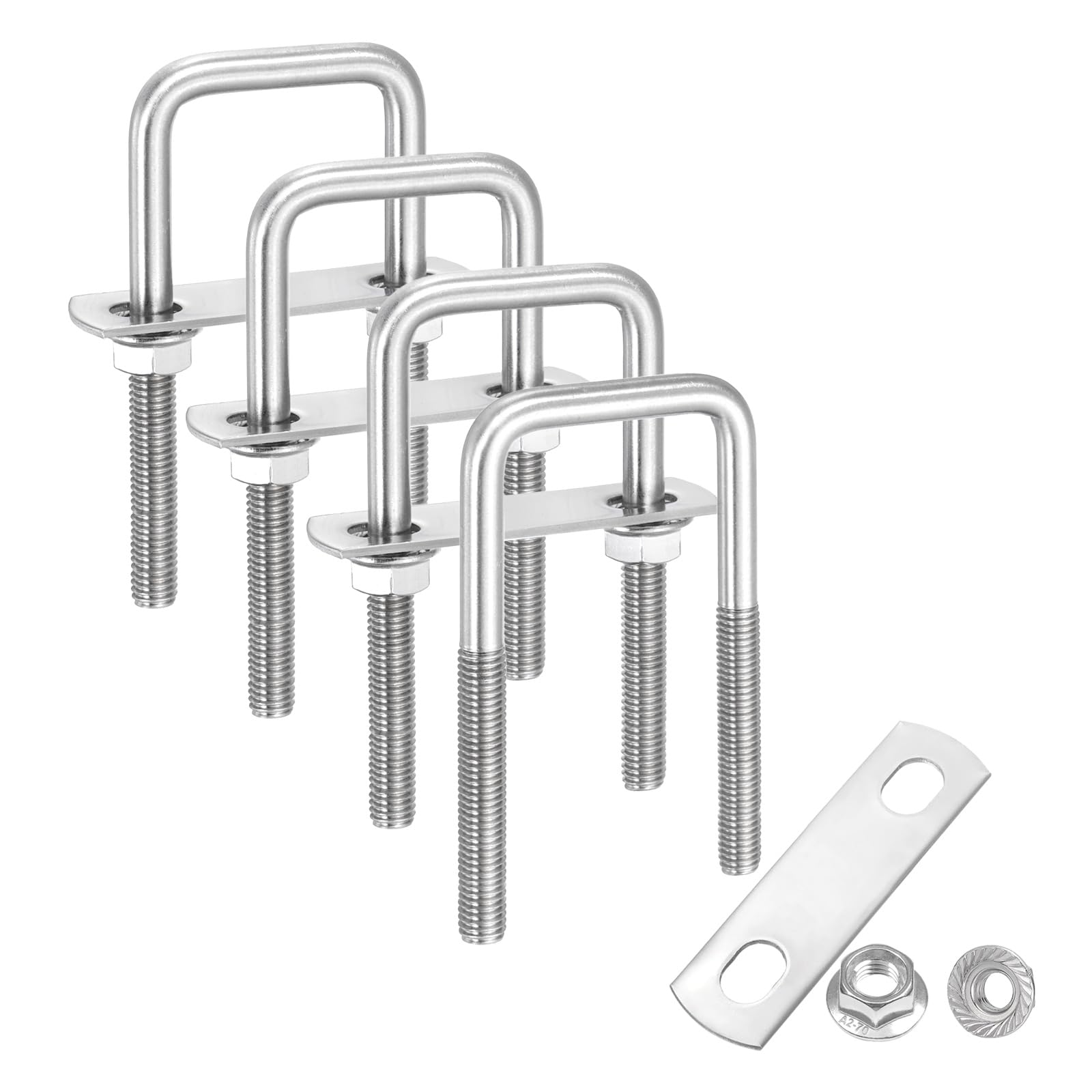 sourcing map 4 Set M8 1-3/8 Inch Inner Wide Square U Bolts, 4 Inch Length 304 Stainless Steel U-Bolts with Flange Hexagon Nuts, Frame Plates for Trailer, Automotive, (35mm W x 100mm L) โ image 1