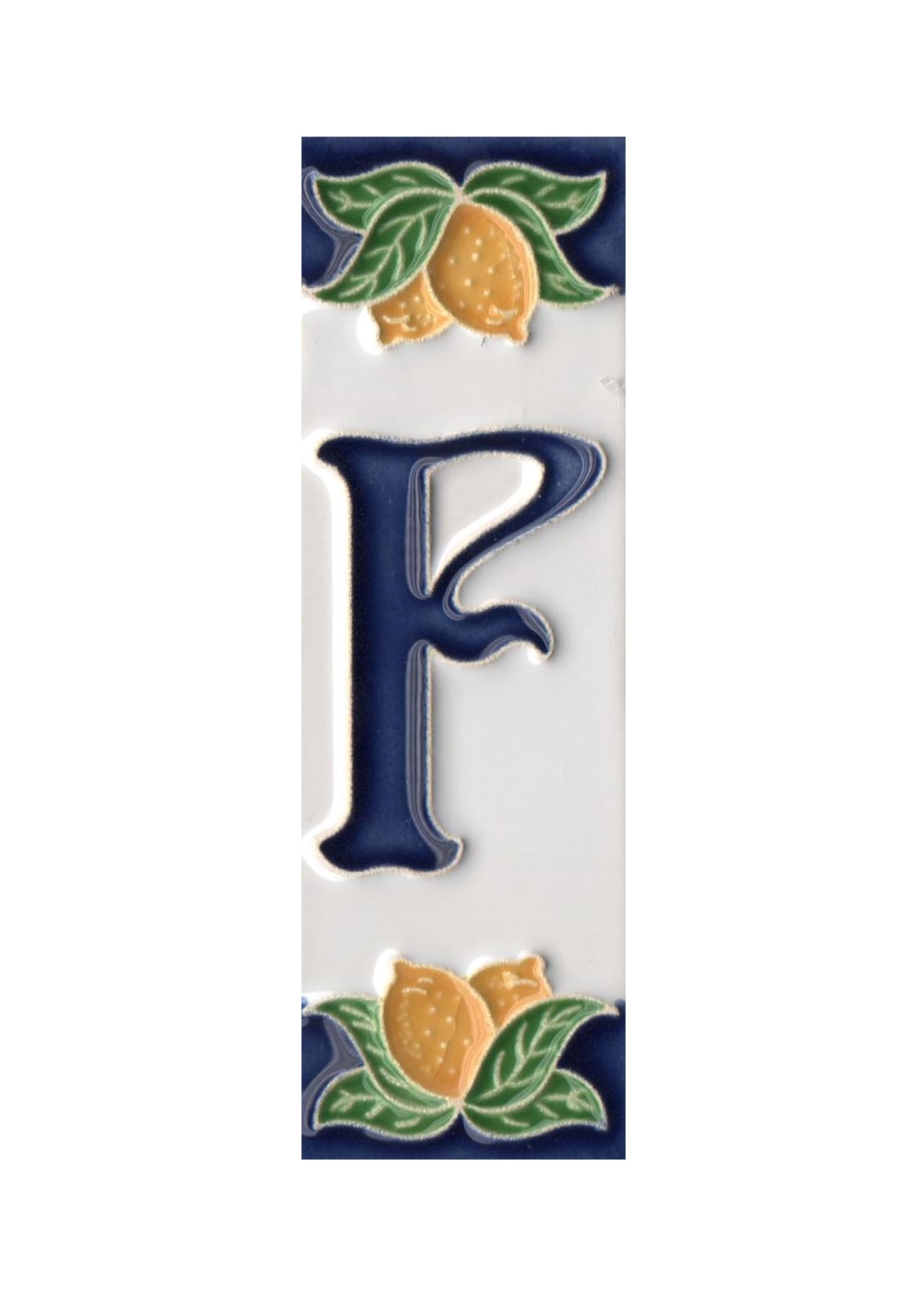 House Numbers, Italian Ceramic Numbers & Letters Tiles, Lemon Design, Tile Size: 10cm x 3.3 cm (Letter F) (Letter F tile)