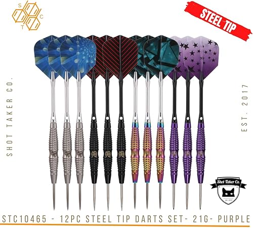 Miniatura 2 de SHOT TAKER CO. EST. 2017 Juego de dardos de punta de metal  Juego de dardos de punta de acero, dardos profesionales de metal, 12 piezas de 0.81