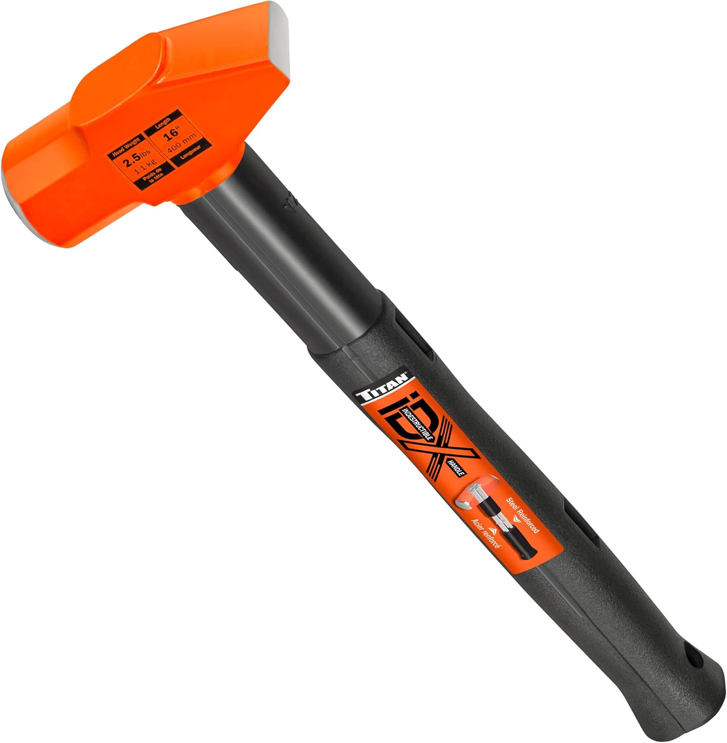 Titan iDX 63620 2.5lb Cross Pein Hammer, Blacksmith Tool with 16" Indestructible Handle Reinforced with Steel Locking Plates & Steel Bars, Vulcanized Rubber Grip, Overstrike Protection
