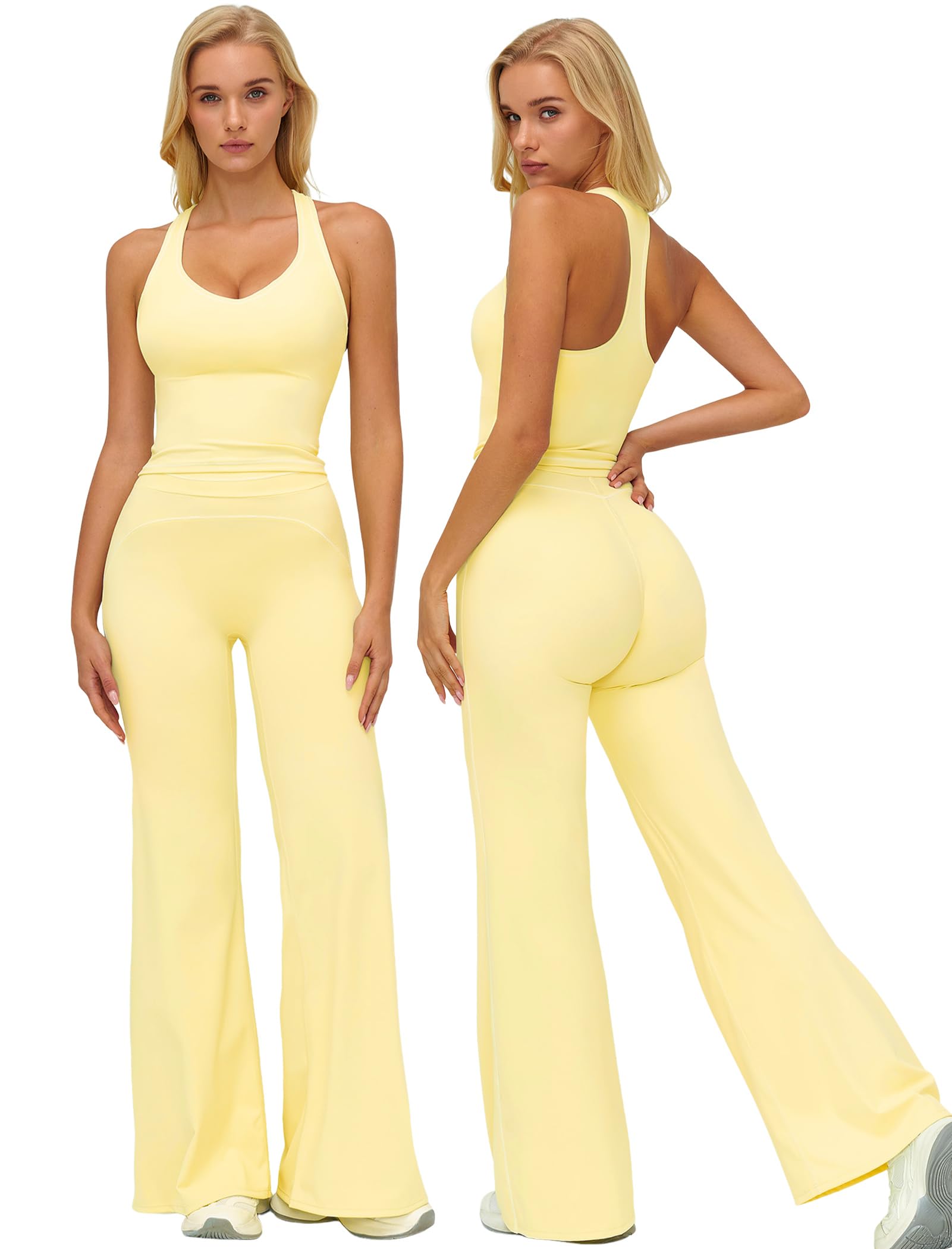 IDOPIP Set sportivo da donna in due pezzi: set da palestra con canottiera Racerback e pantaloni da yoga con gamba dritta, tuta sportiva per fitness, yoga, pilates, allenamento
