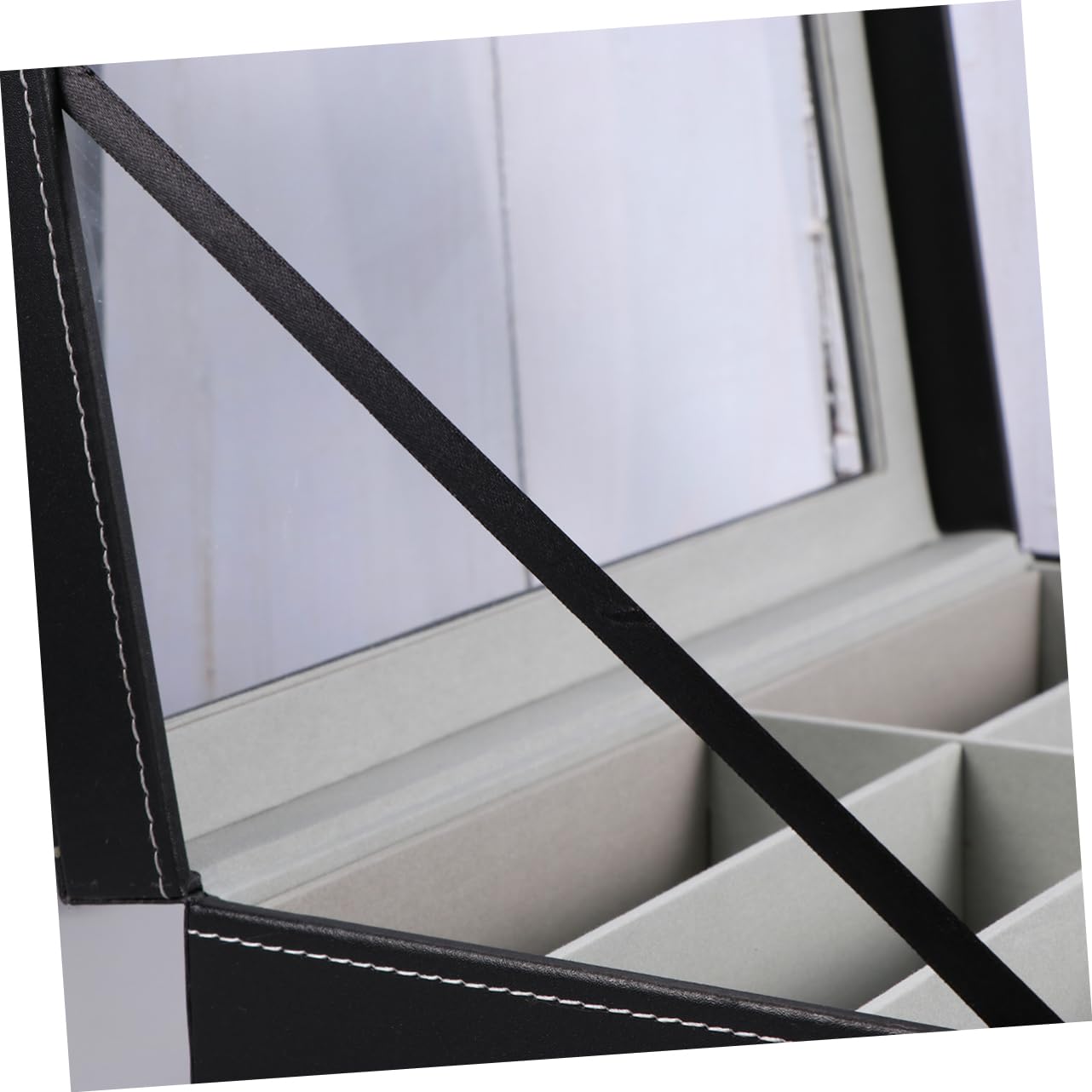 minkissy Estuche Organizador para Gafas De Sol con 8 Compartimentos, Interior De Tela Gris, Tapa De PU Negro con Textura De Punteado, Bandeja para Almacenamiento Seguro y Exhibición En Hogar y Tienda
