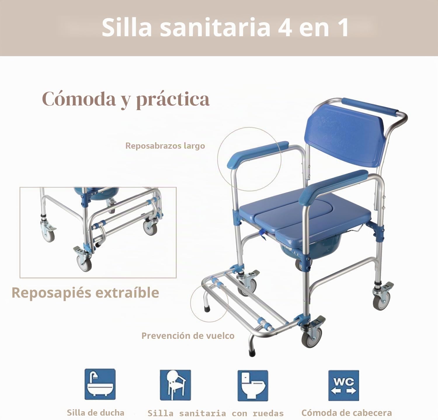 Silla de ducha con rollo silla de silla de ruedas de ducha asiento de ducha de baño silla impermeable silla con ruedas cofre de cajas de carga de la parte del techo