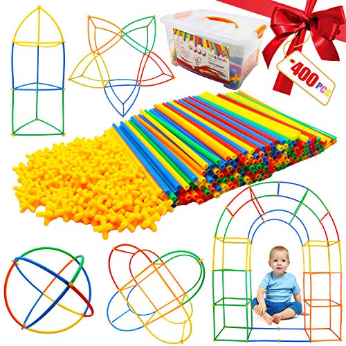 Kiddokids 400 Pcs Straw Constructor STEM Building Construction Toys for Kid Year Old Christmas Gift