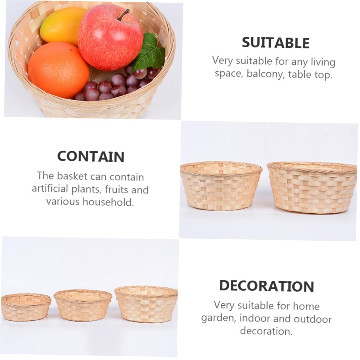 Set De 3 Paniers Ronds En Bambou Naturel - Panier BUT