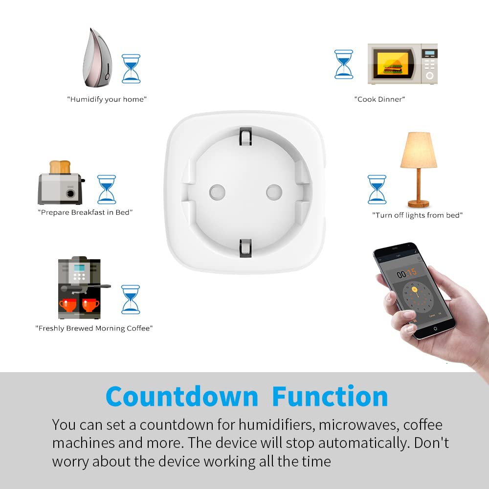 WLAN Steckdose mit Strommessung, 16A, Smart Plug, kompatibel mit Alexa & Google Home, App-Fernbedienung, Zeitschaltuhr, 2,4 GHz, Tuya/Smart Life (Grün 4 PACK)