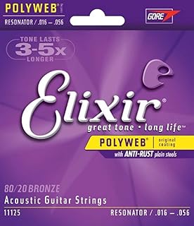 Elixir Strings Acoustic 80/20 Bronze Guitar Strings with POLYWEB Coating, Resonator (.016-.056)