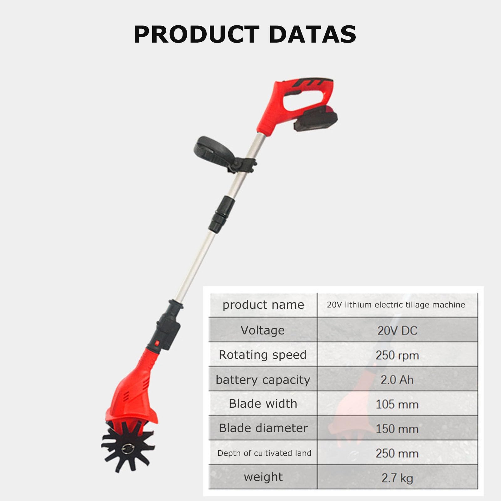 Kit Motozappa Rotavator Per Coltivatore Da Giardino Senza Fili Batteria Al Litio Da 20 V, Potente Coltivatore Di Terreno(2ABattery)