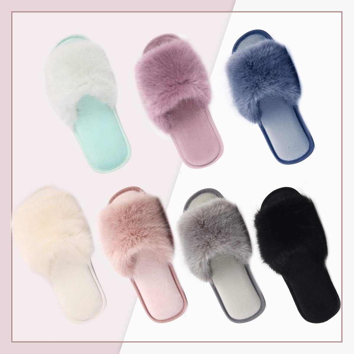 Caramella Bubble Women Fuzzy House Slippers: Fluffy Open Toe Summer Slides Slippers - Furry Ladies Bedroom Slipper - Soft Fur Memory Foam Indoor Outdoor Home Shoes