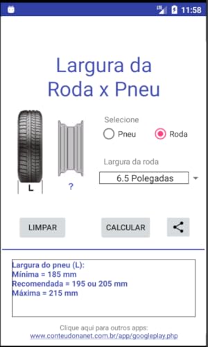 Largura da Roda x Pneu - Calculadora