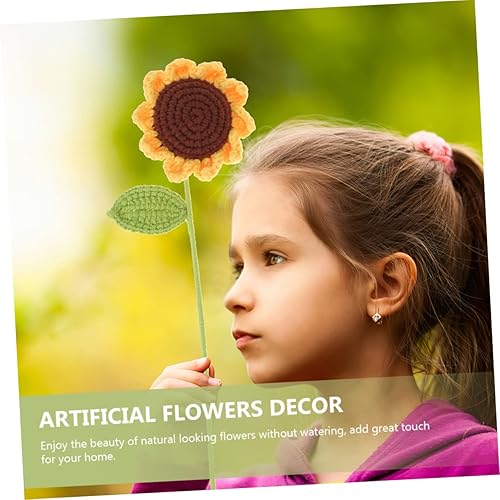 Miniatura 3 de NOLITOY 4 Pcs Knitted Sunflower Knitted Flower with Stems Sunflower Ornament Artificial Flower Ornament Flower Decor Flores Artifical Flower