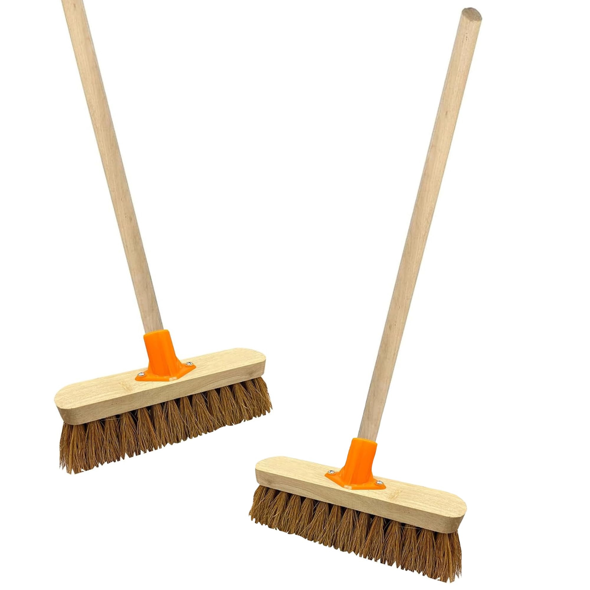 Indoor/Outdoor Traditional 10" Coco & 12" Bassine Wooden Sweeping Brushes With Support Bracket Suitable For Home, Garden & Yards (2, 12" Bassine (With Support Bracket & Handle))