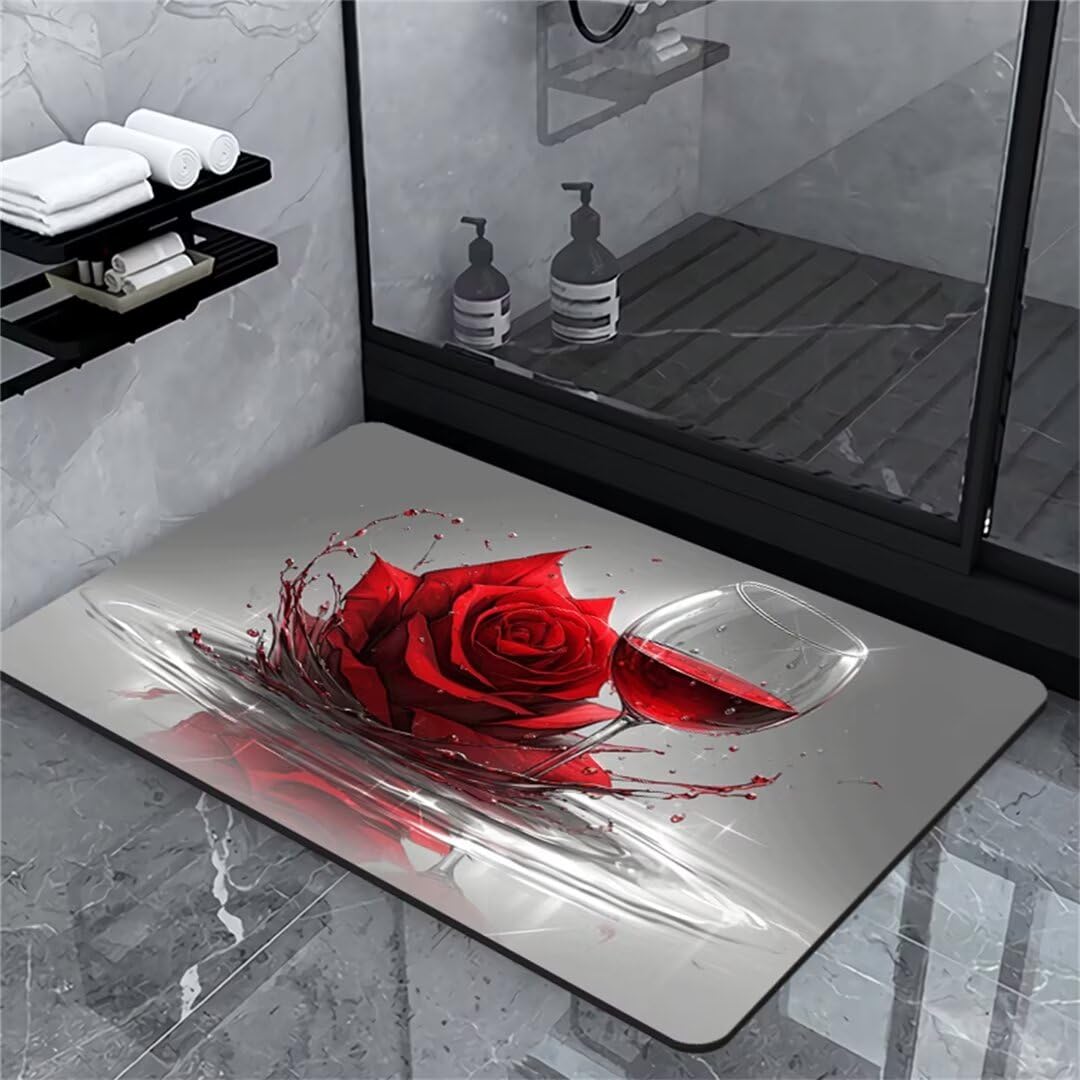 Badezimmerteppich Badematte rutschfest Badematte Badteppich Badvorleger 80x120cm Badematten Badteppiche Duschmatte rutschfest, Duschvorleger Badezimmermatte rutschfest Stein Badematte Rose